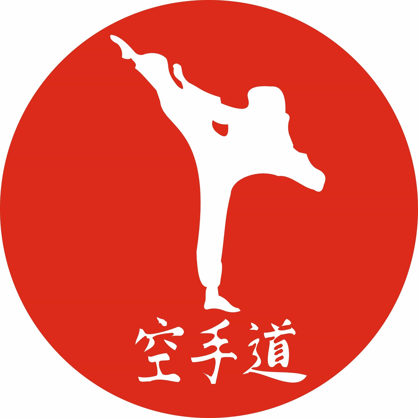 White silhouette of a martial artist in a high kick on a red background with Chinese characters below.