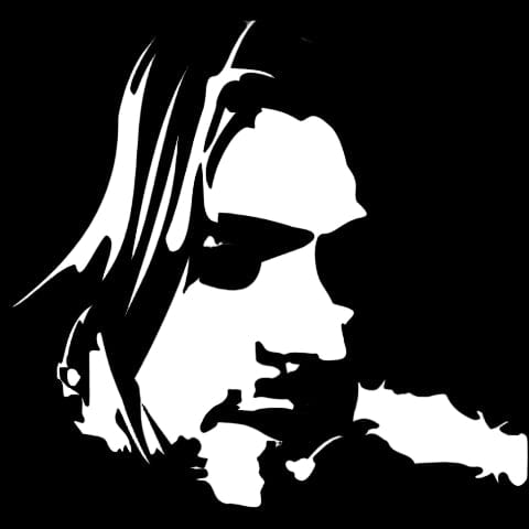 Black and white silhouette of  Kurt Cobain
