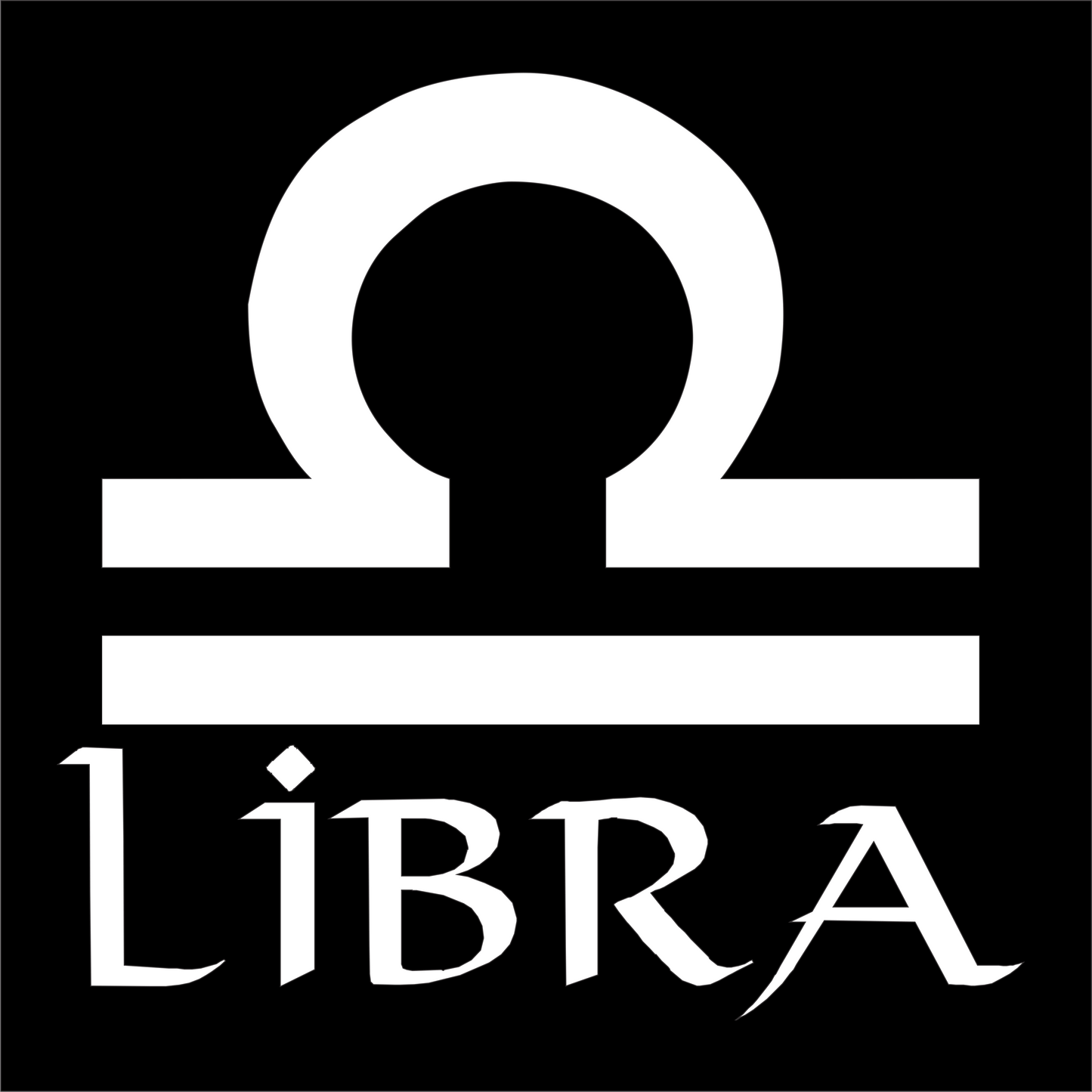 White Libra zodiac symbol on a black background