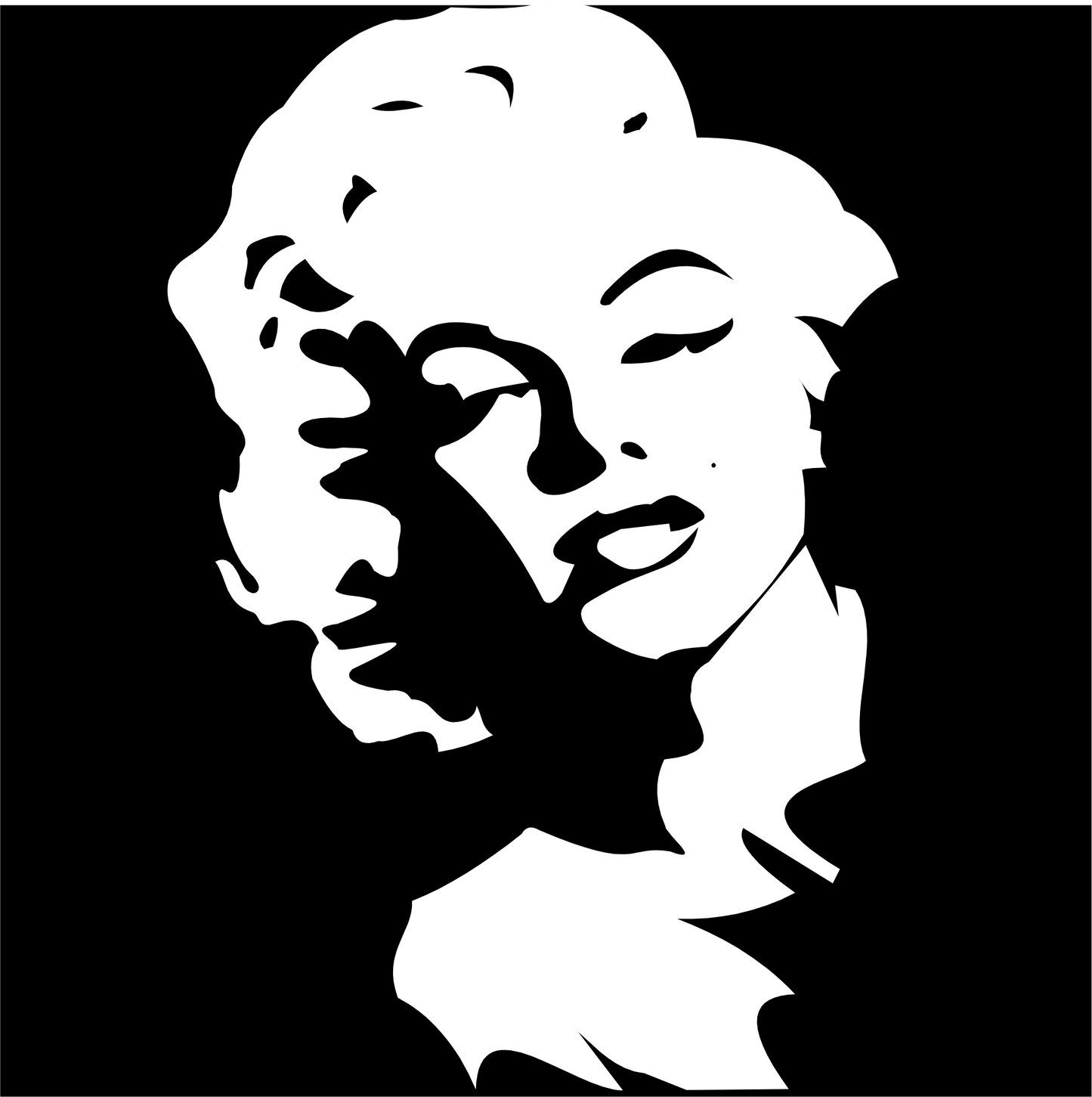 Black and white silhouette of a famous actress on a black background