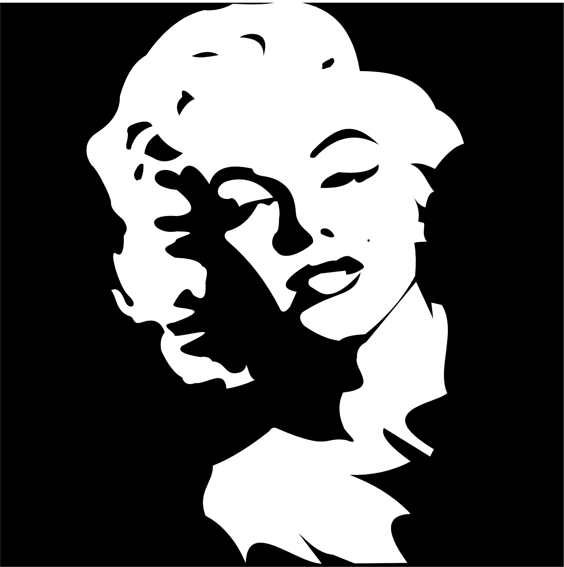 Black and white silhouette of a famous actress on a black background