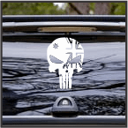 Punisher skull decal on a car window