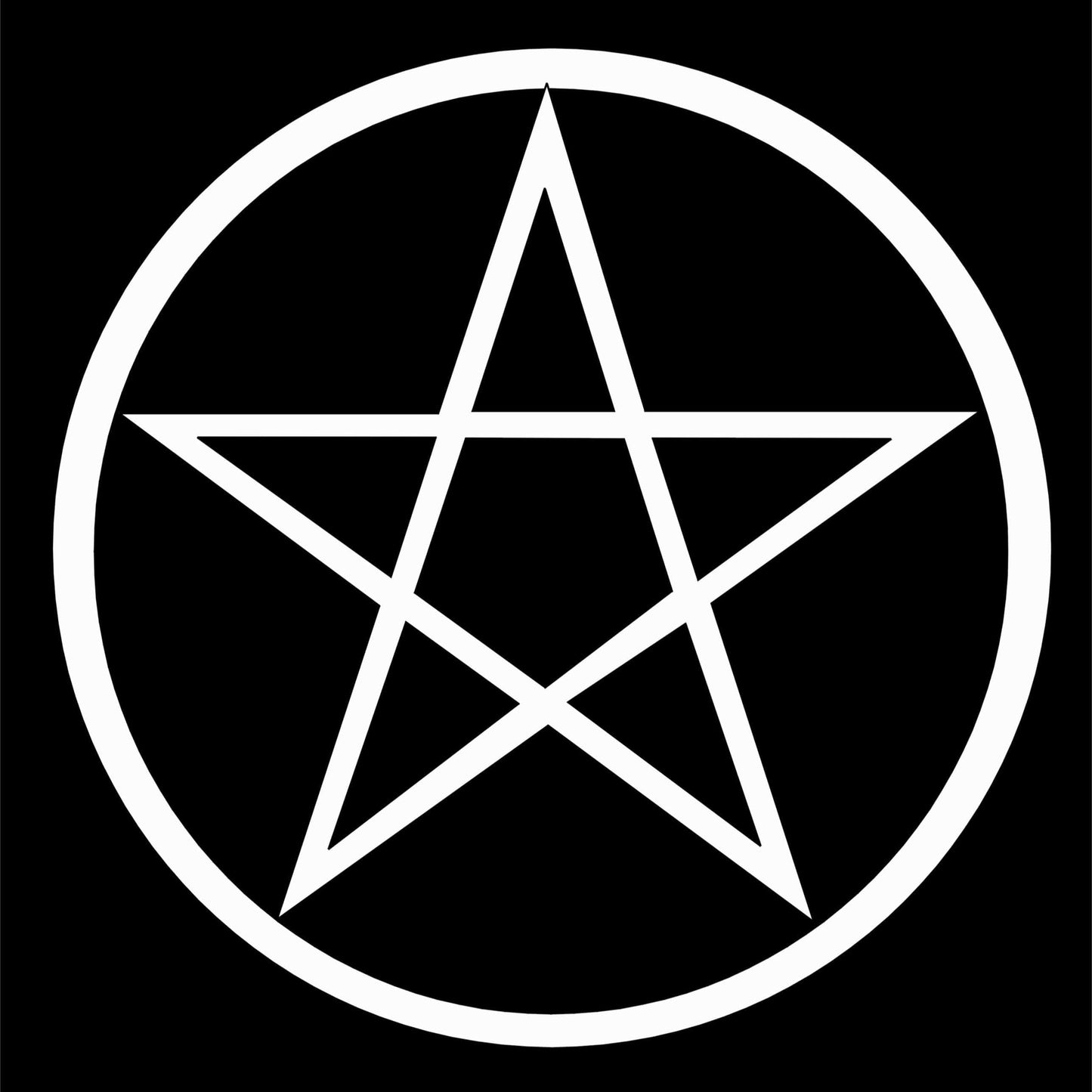 White pentagram symbol on a black background