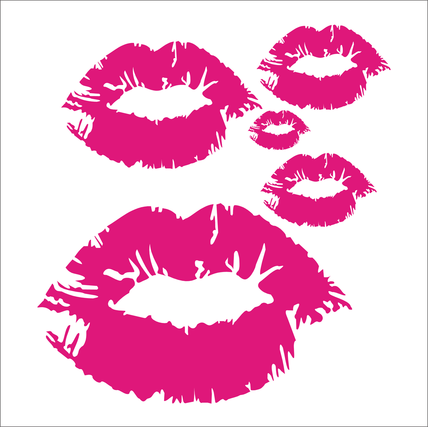 Pink lipstick kiss marks on a white background