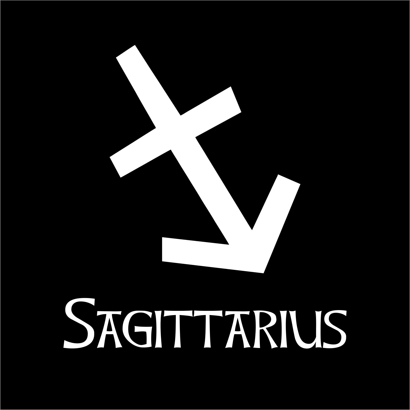 White Sagittarius zodiac symbol on a black background