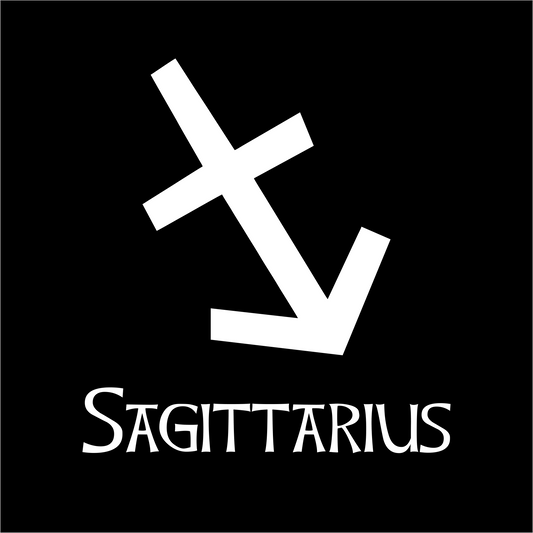 White Sagittarius zodiac symbol on a black background