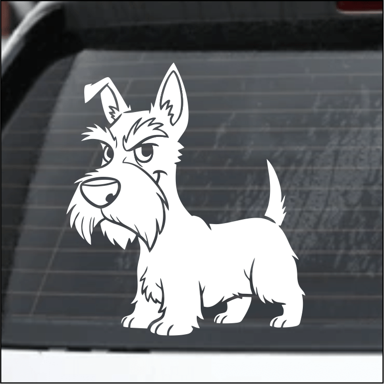 White Scottish Terrier dog decal on a car window
