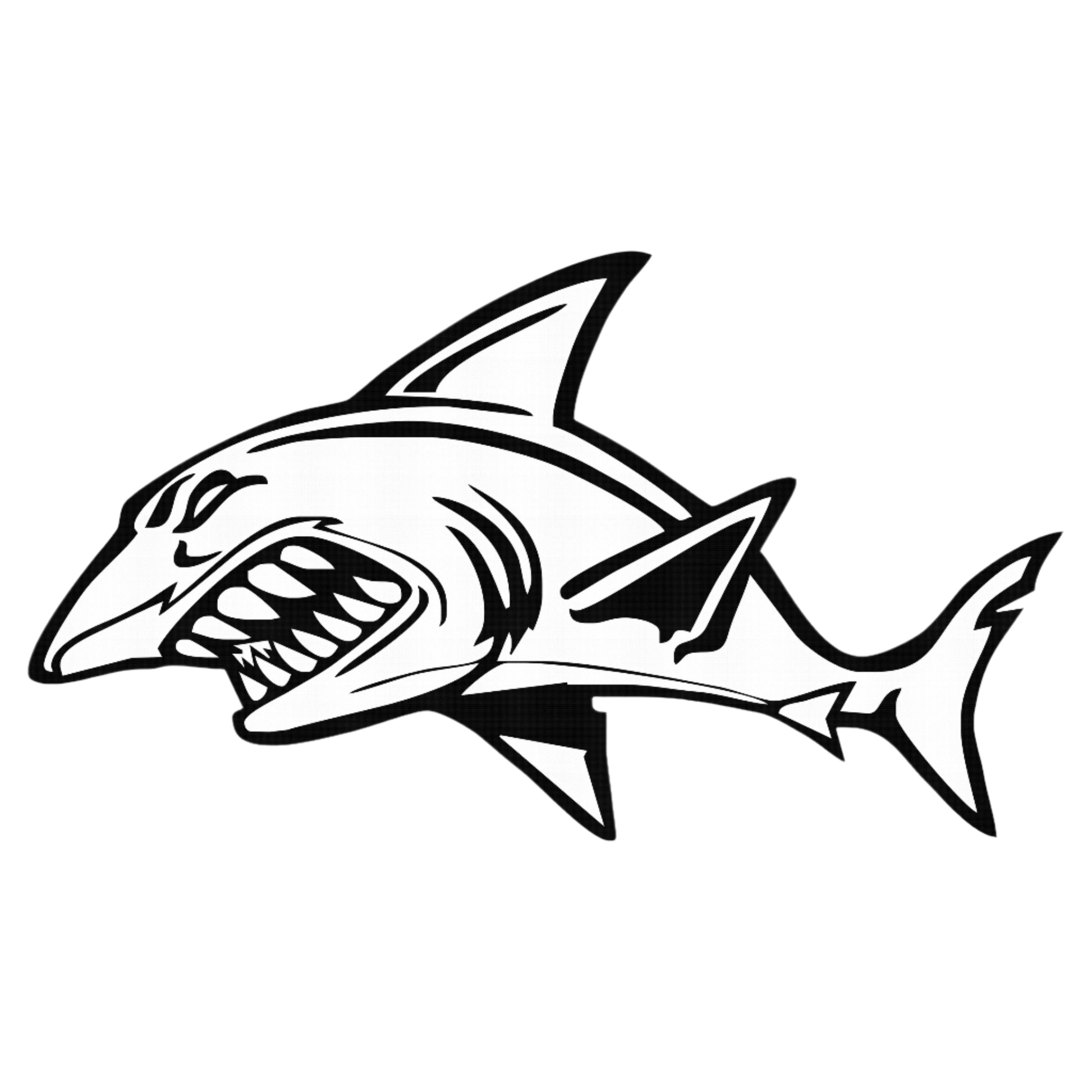 Black and white illustration of a shark on a white background