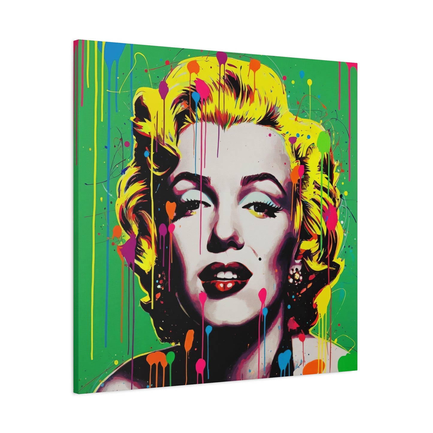 Colorful abstract painting of a famous actress on a green background