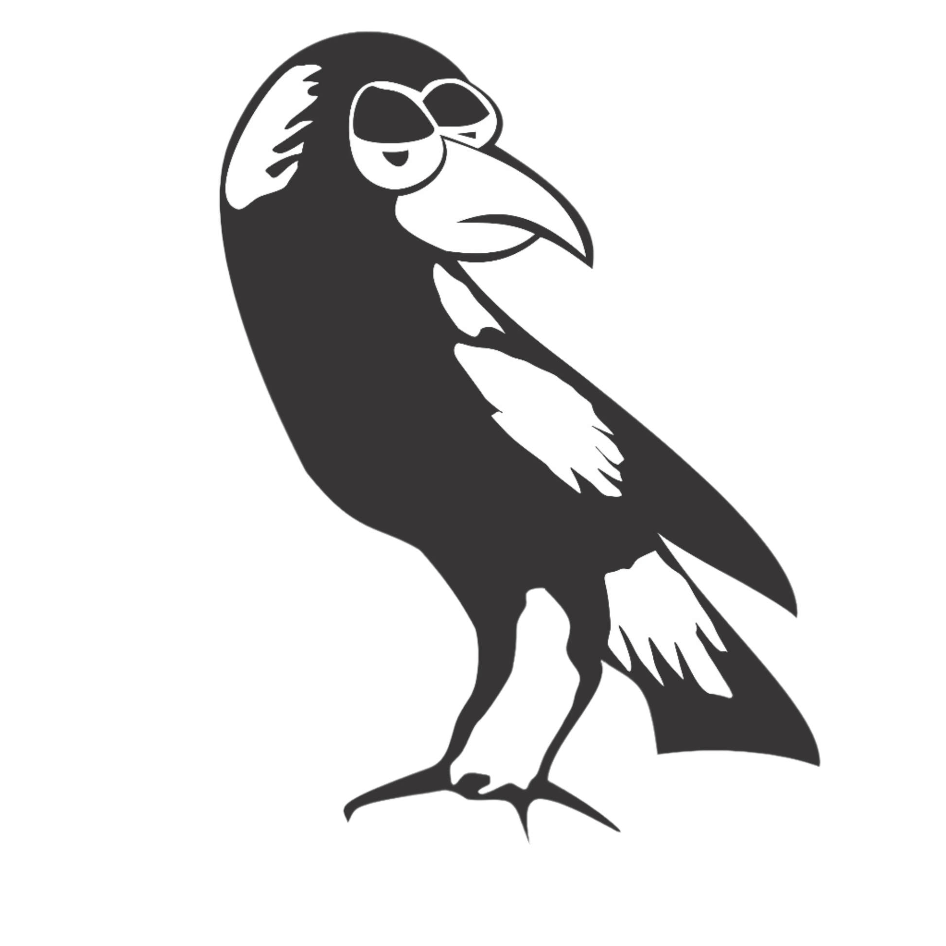 Black and white illustration of a Simpson Magpie on a white background