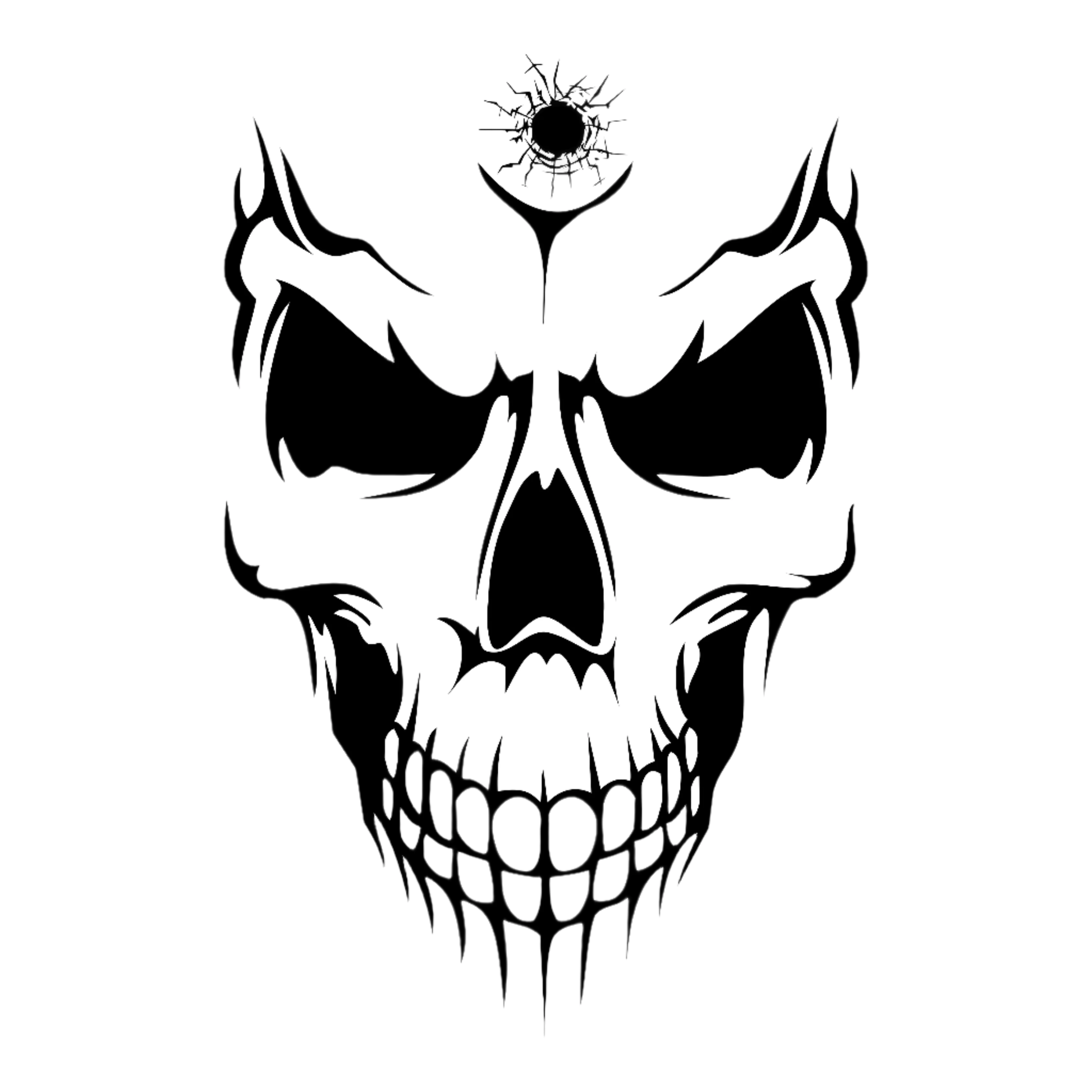 Black skull design on a white background