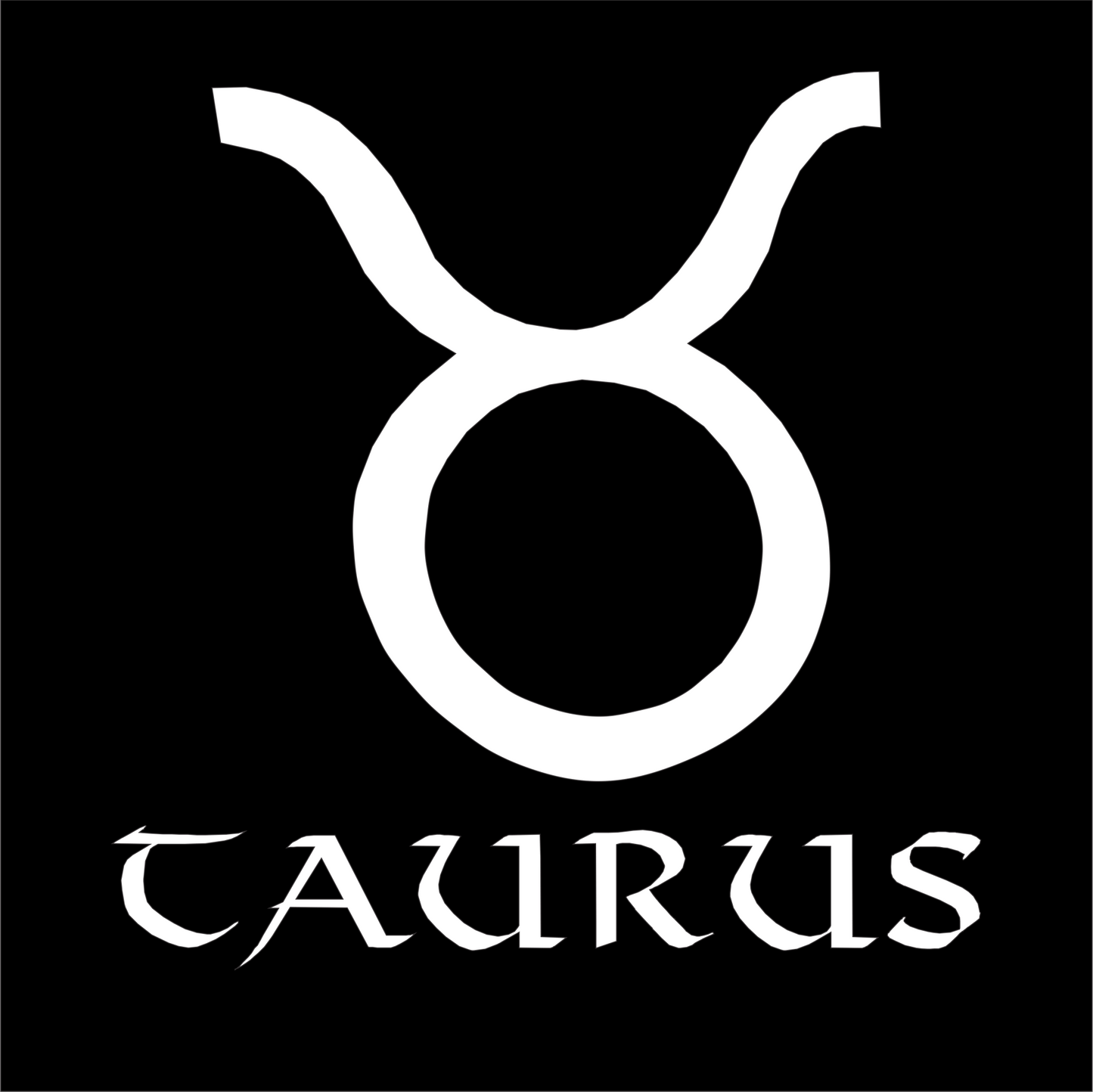 White Taurus zodiac symbol on a black background