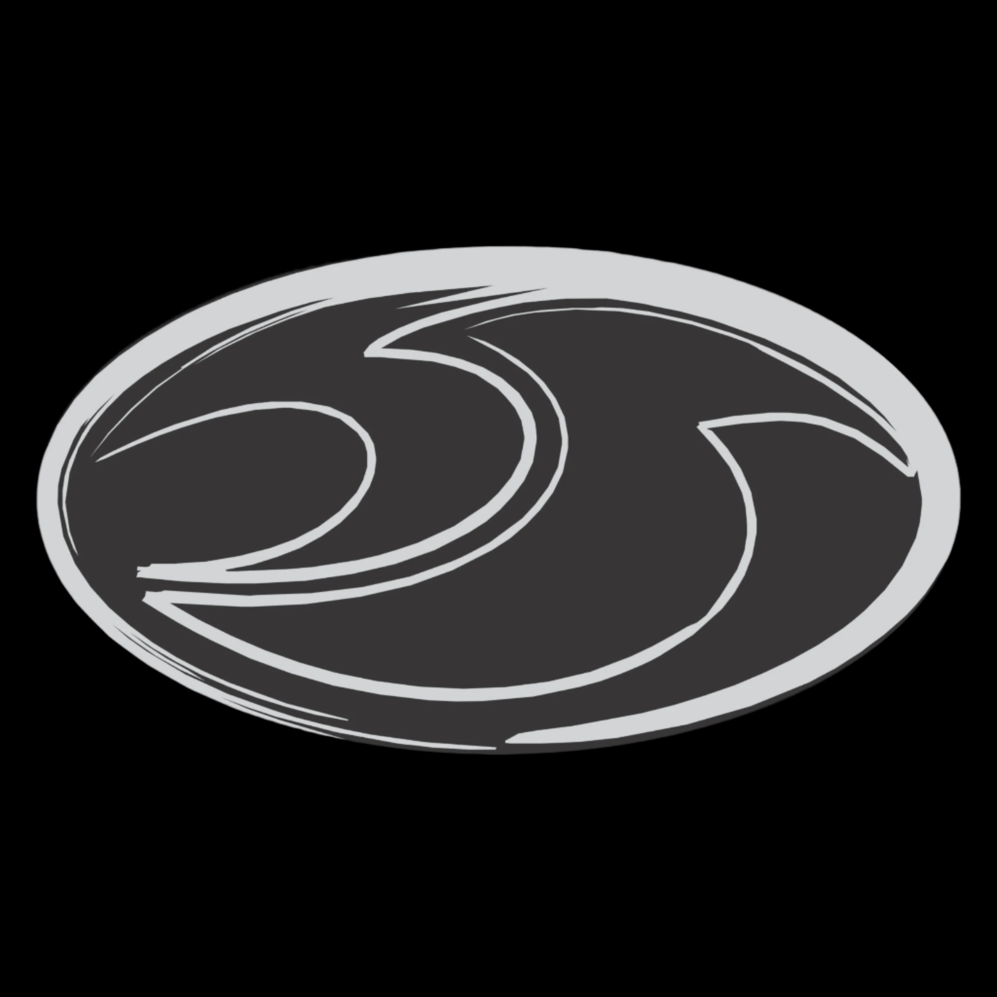 Black and white wave logo on a black background