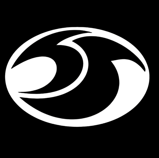 White wave logo on a black background