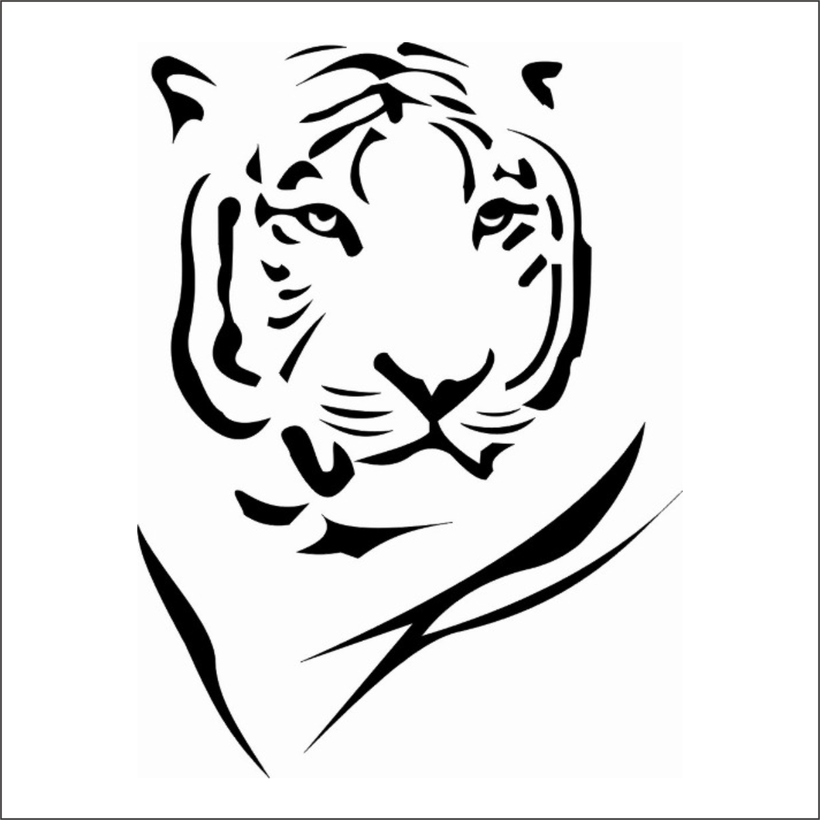 Black and white illustration of a tiger's head on a white background