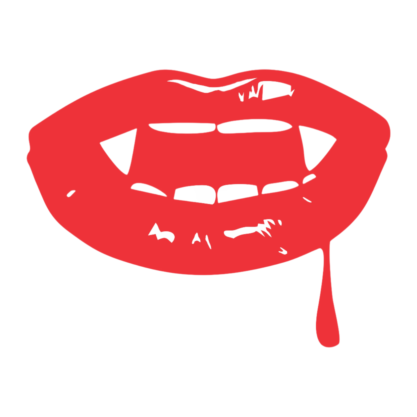 Red lips with a drop of red blood on a white background