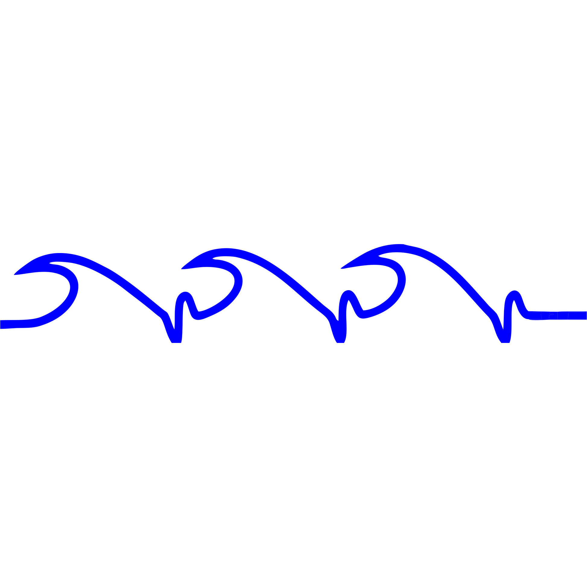 Decorative blue scroll design on a white background