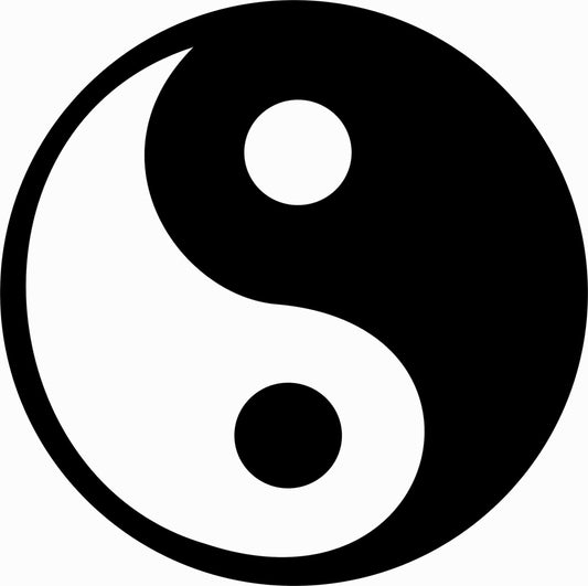 Yin and yang symbol in black and white on a white background