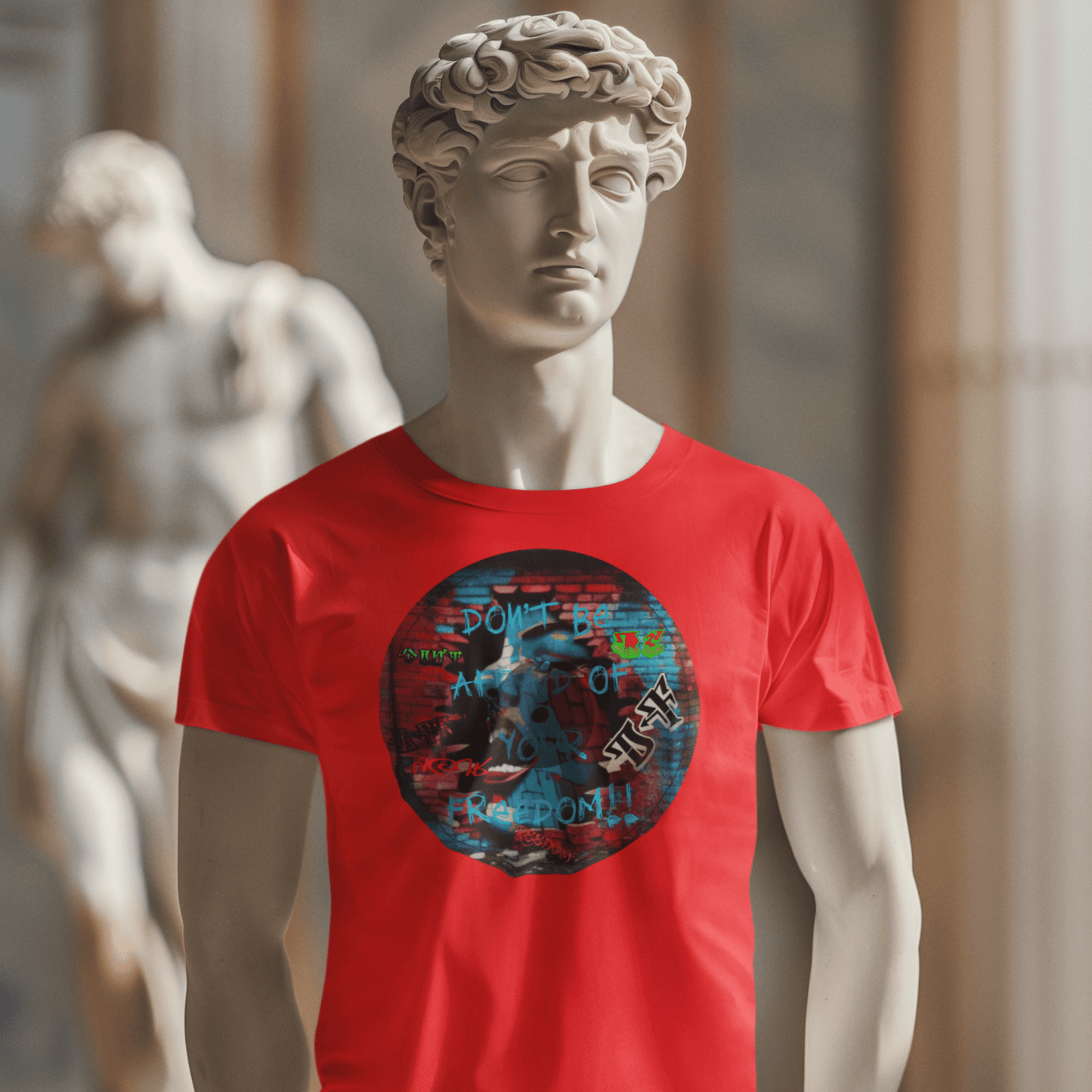 Graphic tee promoting artistic expression and freedom.