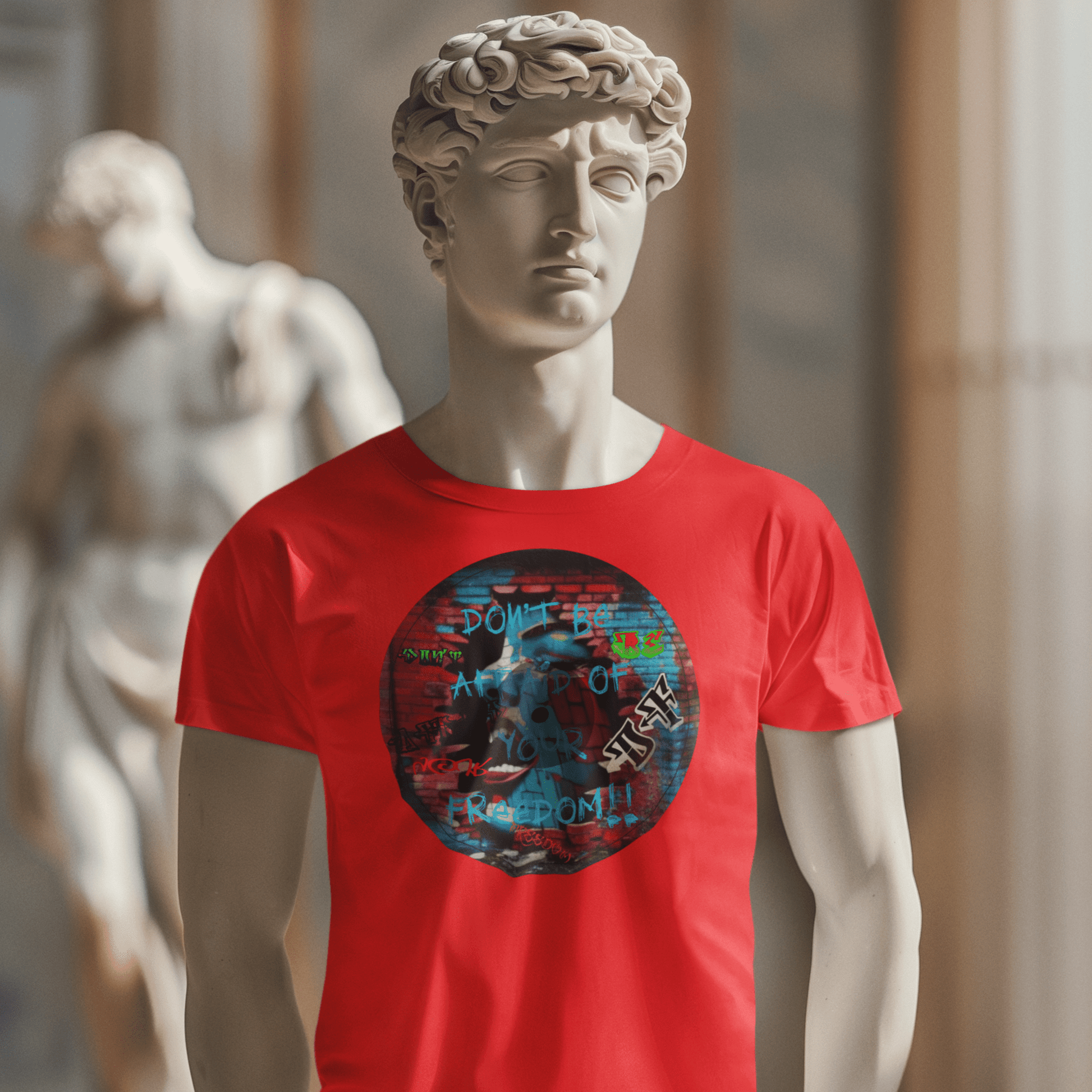 Graphic tee promoting artistic expression and freedom.