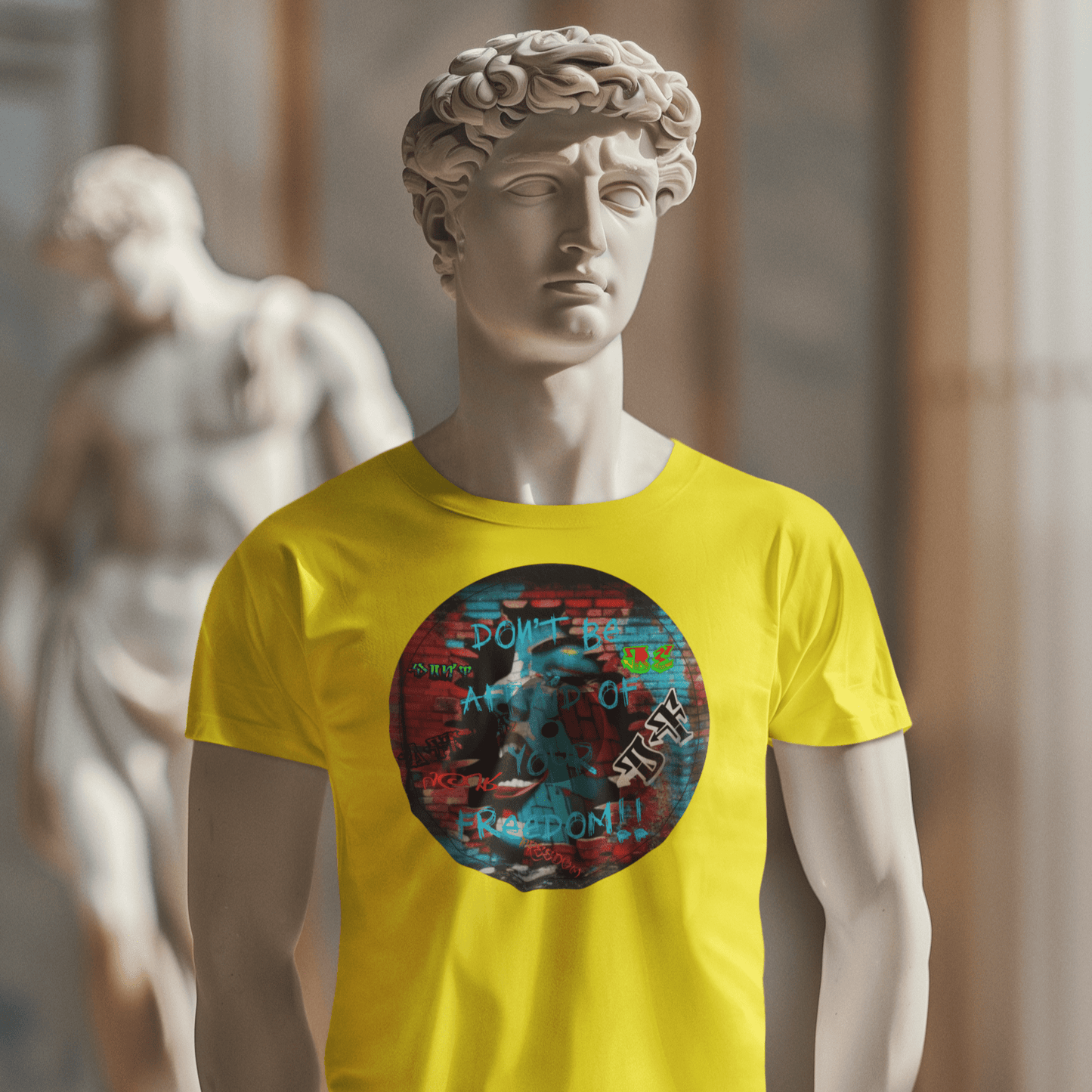 Graphic tee promoting artistic expression and freedom.