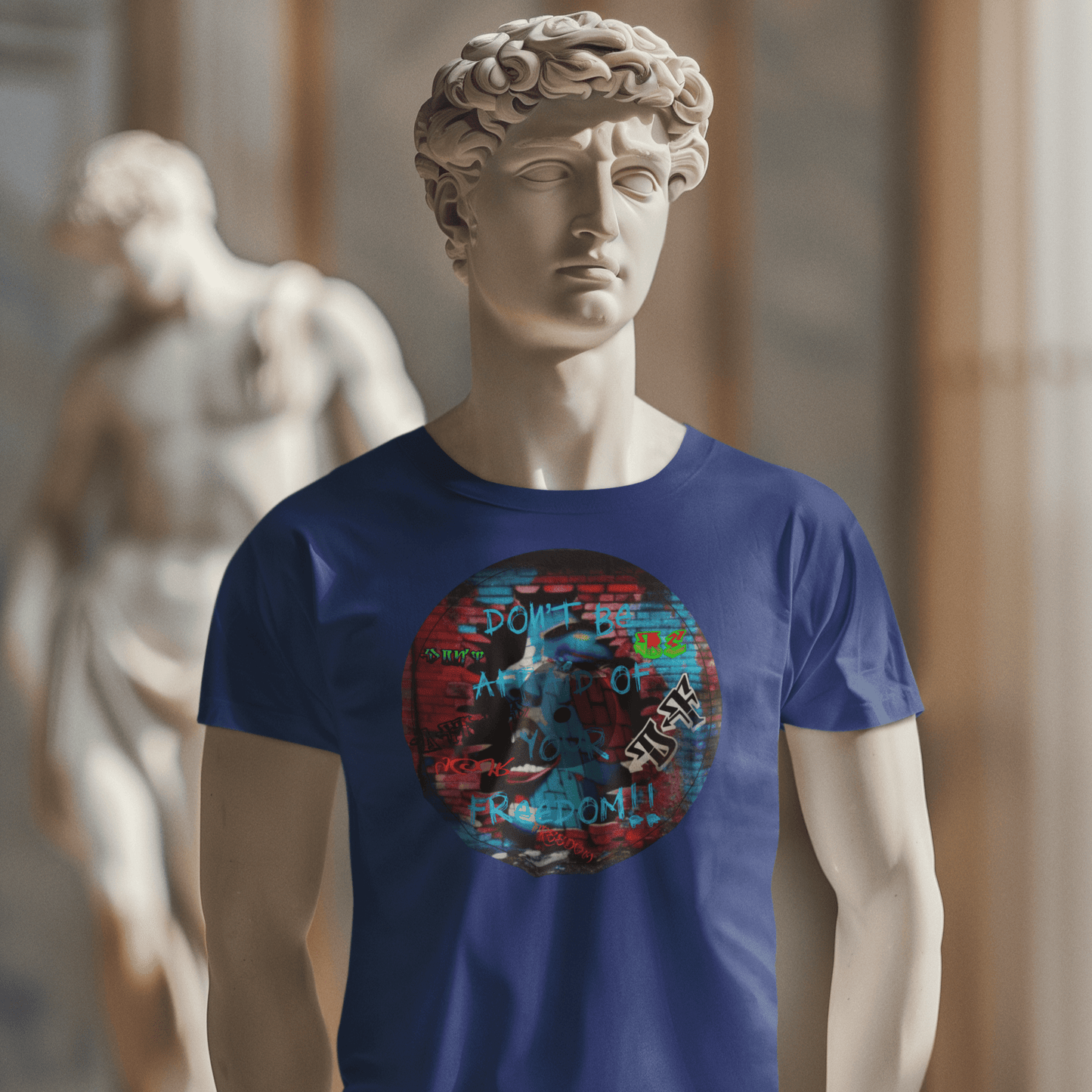 Graphic tee promoting artistic expression and freedom.