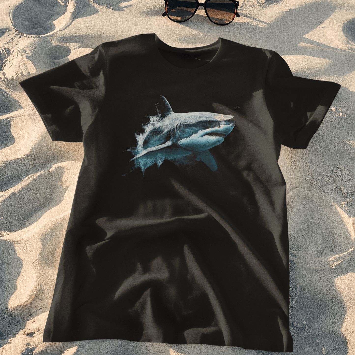 T-shirt with a Great White Shark graphic.