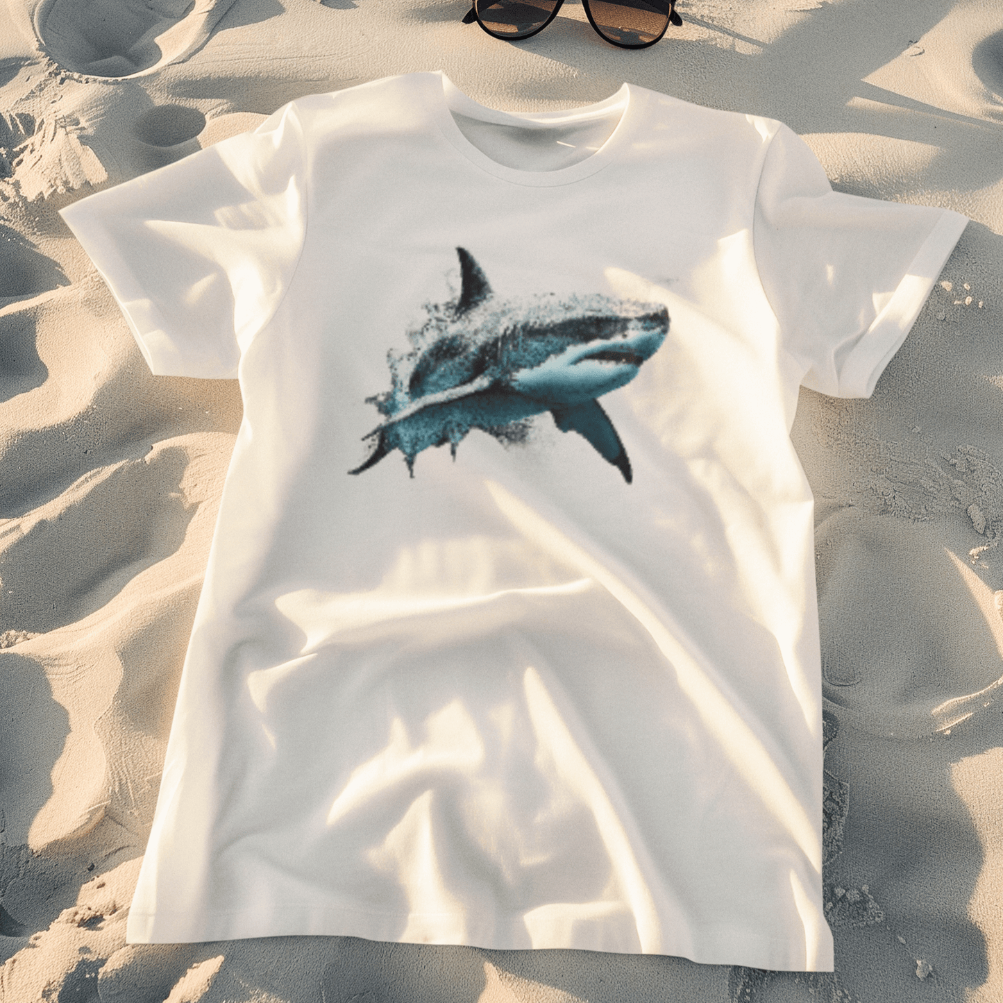 T-shirt with a Great White Shark graphic.