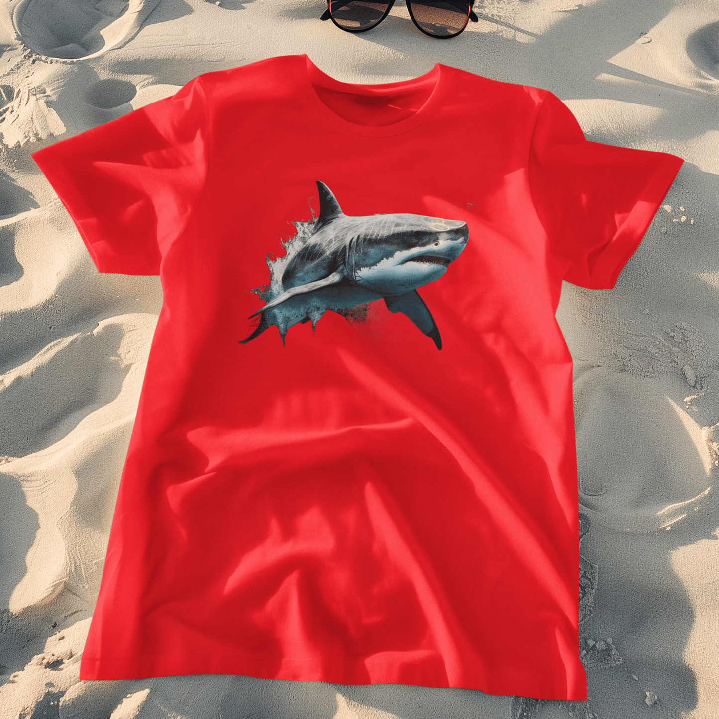 T-shirt with a Great White Shark graphic.