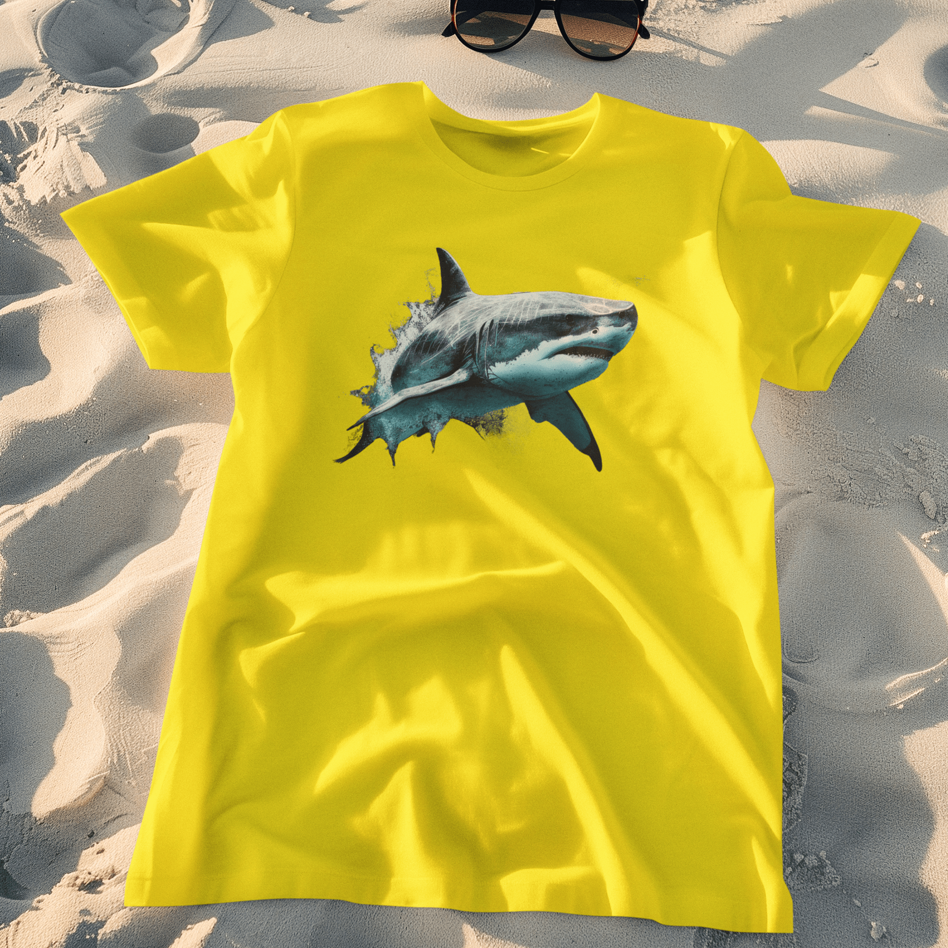 T-shirt with a Great White Shark graphic.