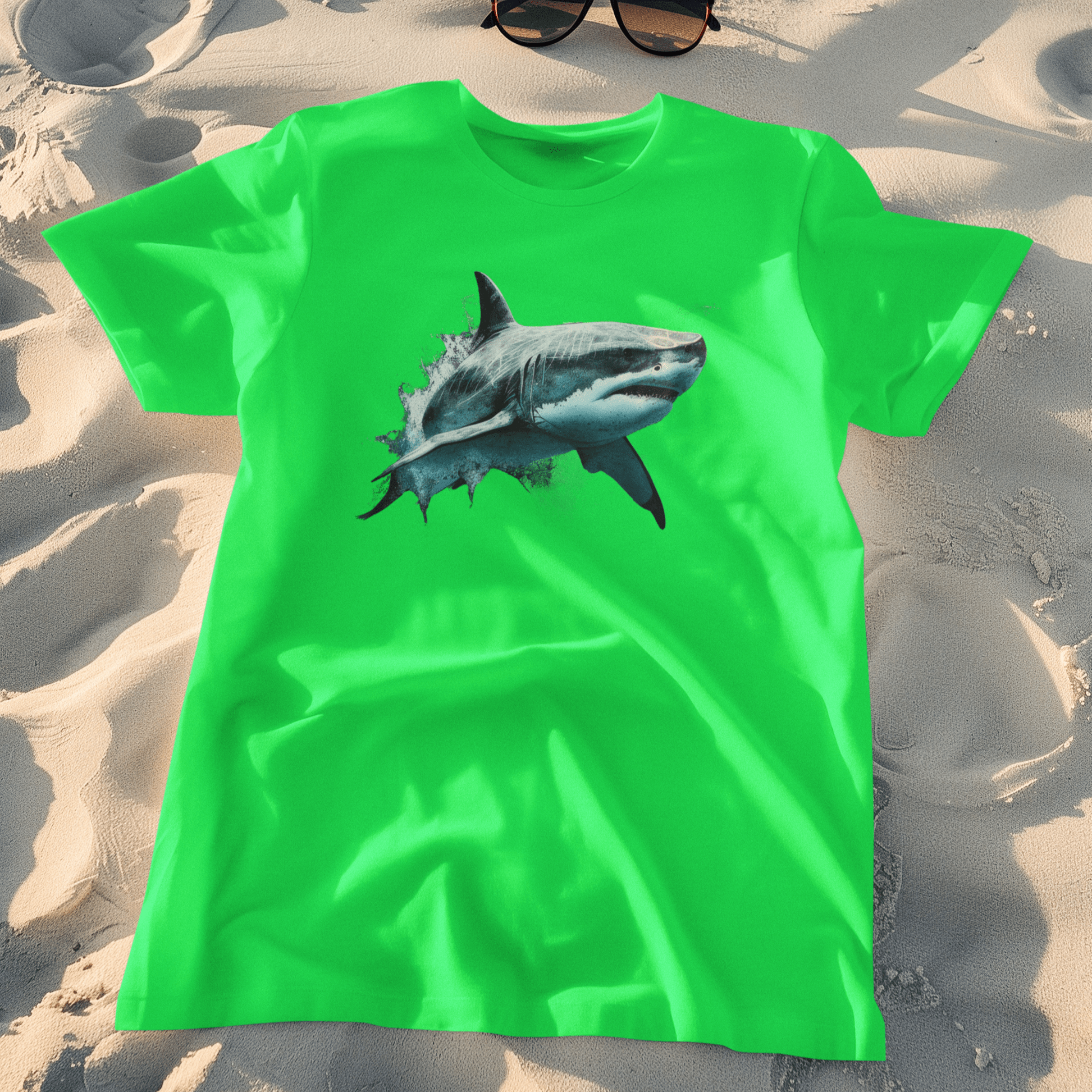 T-shirt with a Great White Shark graphic.