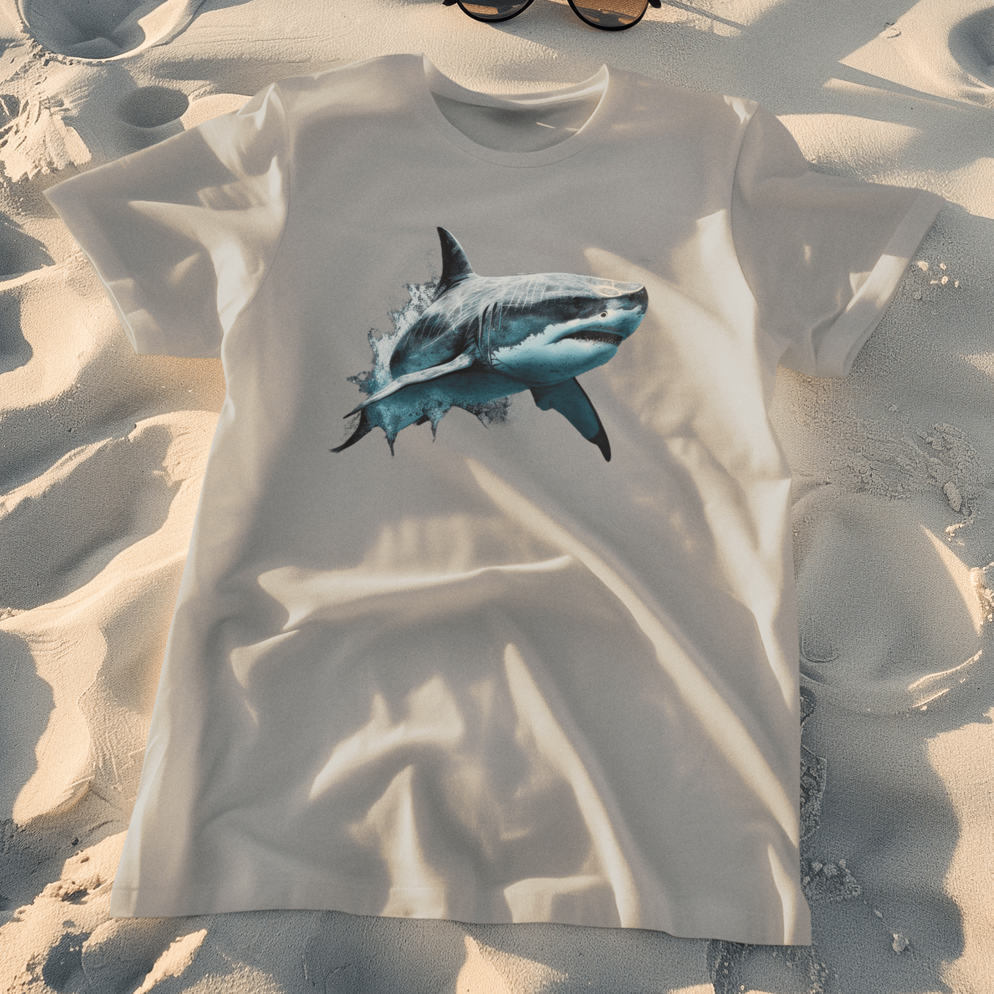 T-shirt with a Great White Shark graphic.