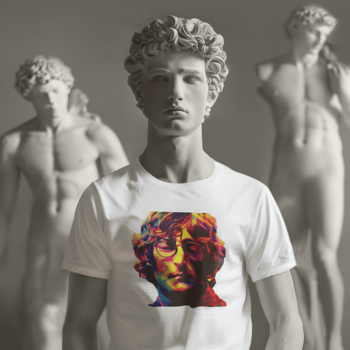 T-shirt with a portrait of John Lennon, a member of The Beatles.