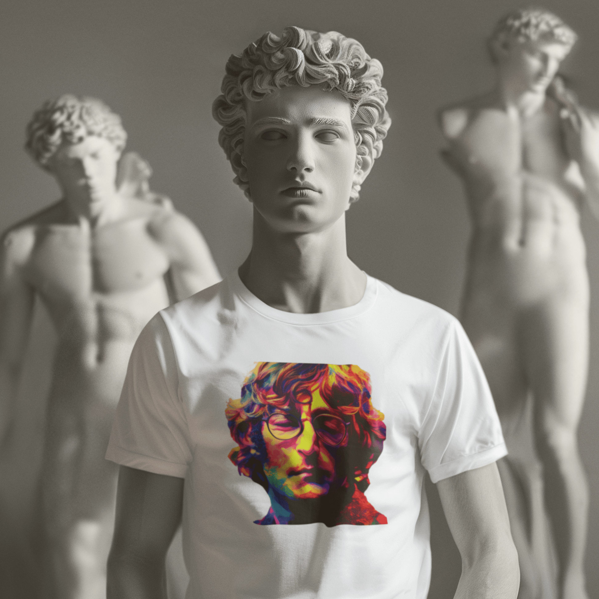 T-shirt with a portrait of John Lennon, a member of The Beatles.