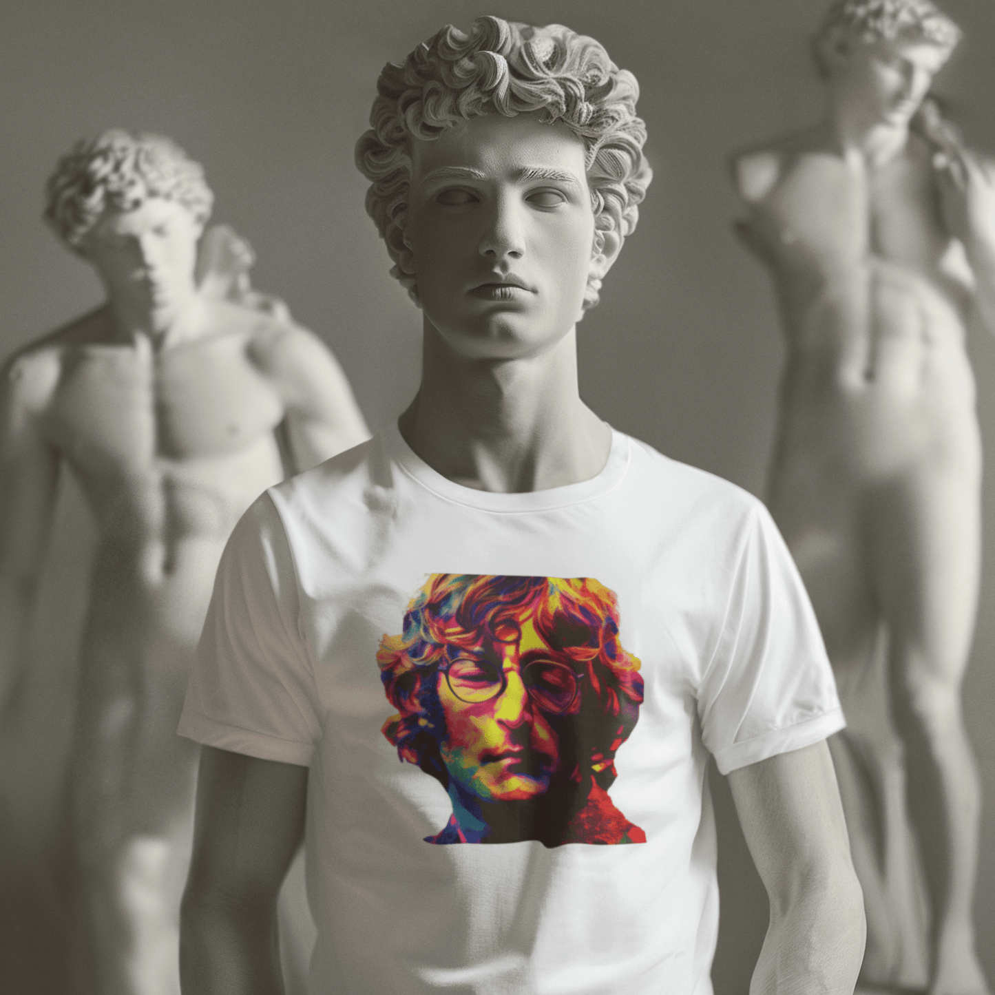 T-shirt with a portrait of John Lennon, a member of The Beatles.