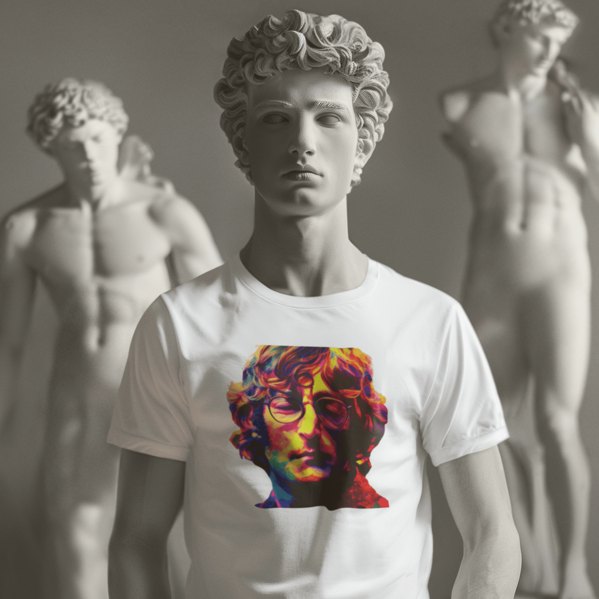 T-shirt with a portrait of John Lennon, a member of The Beatles.