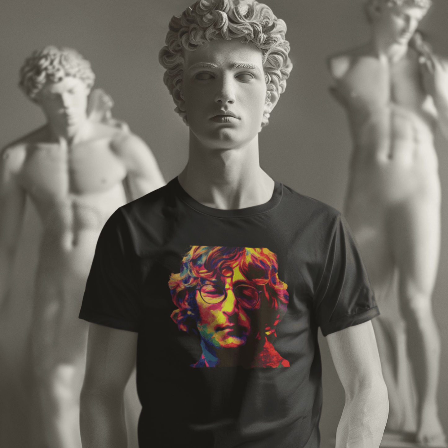 T-shirt with a portrait of John Lennon, a member of The Beatles.