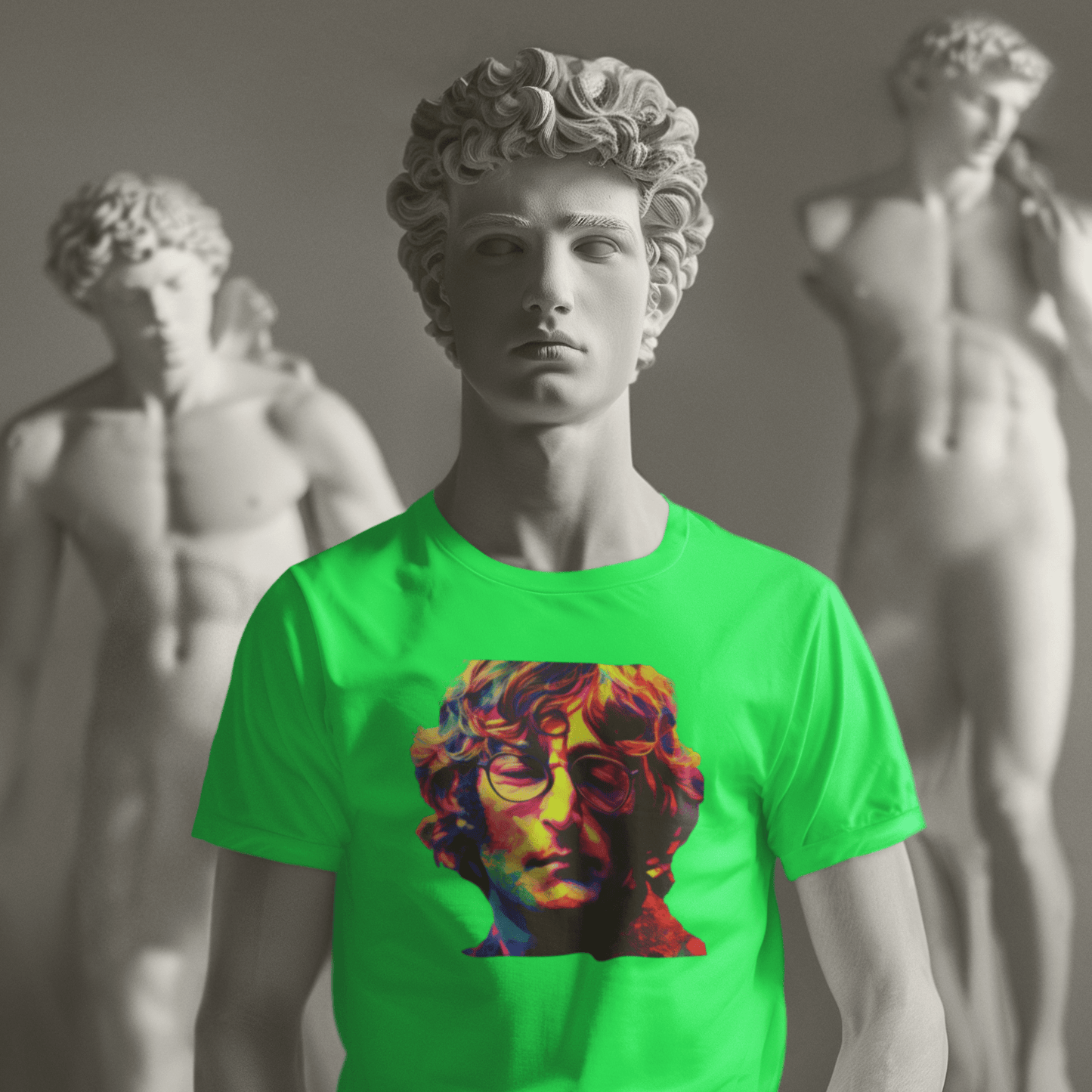 T-shirt with a portrait of John Lennon, a member of The Beatles.