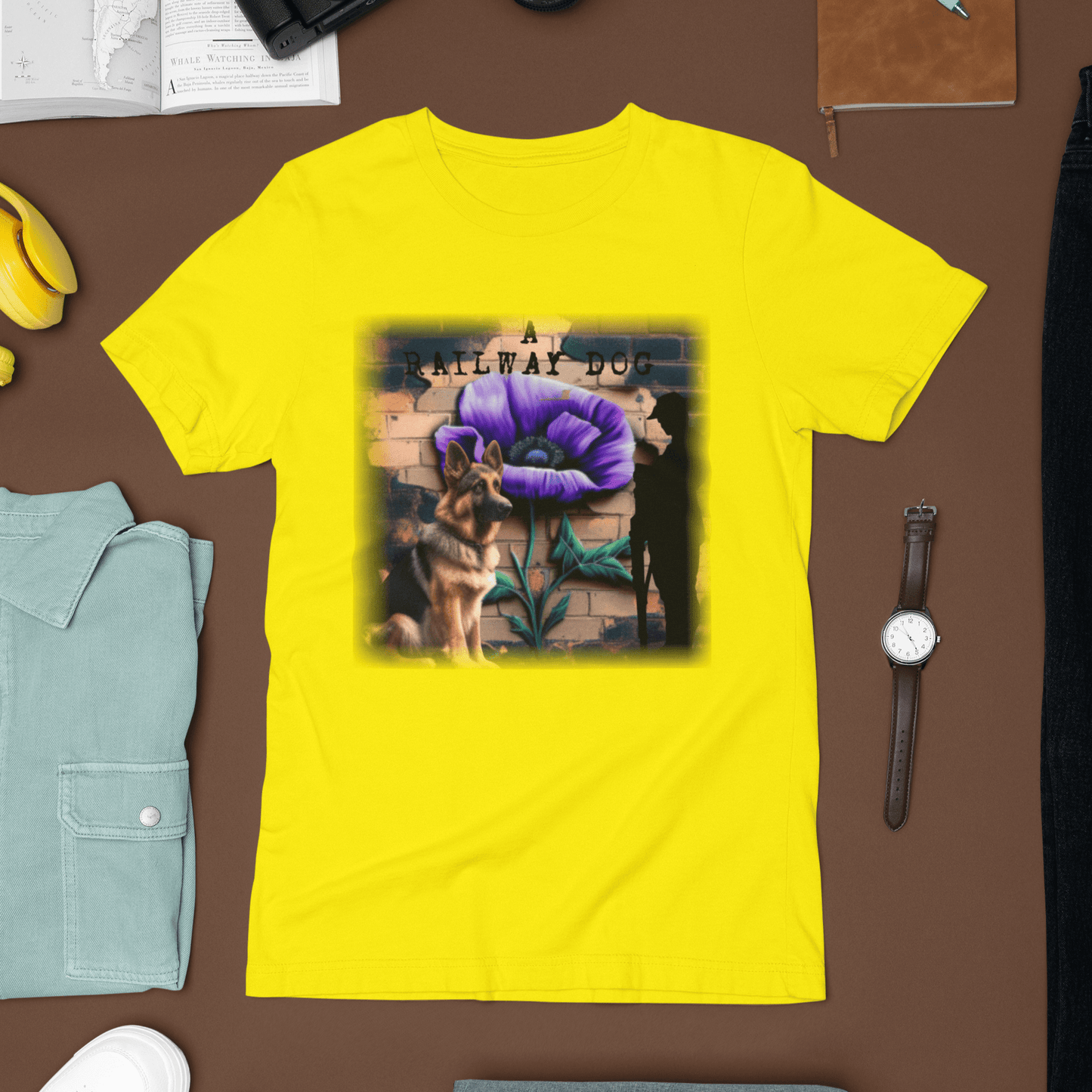 T-shirt featuring a German Shepherd working as a service dog