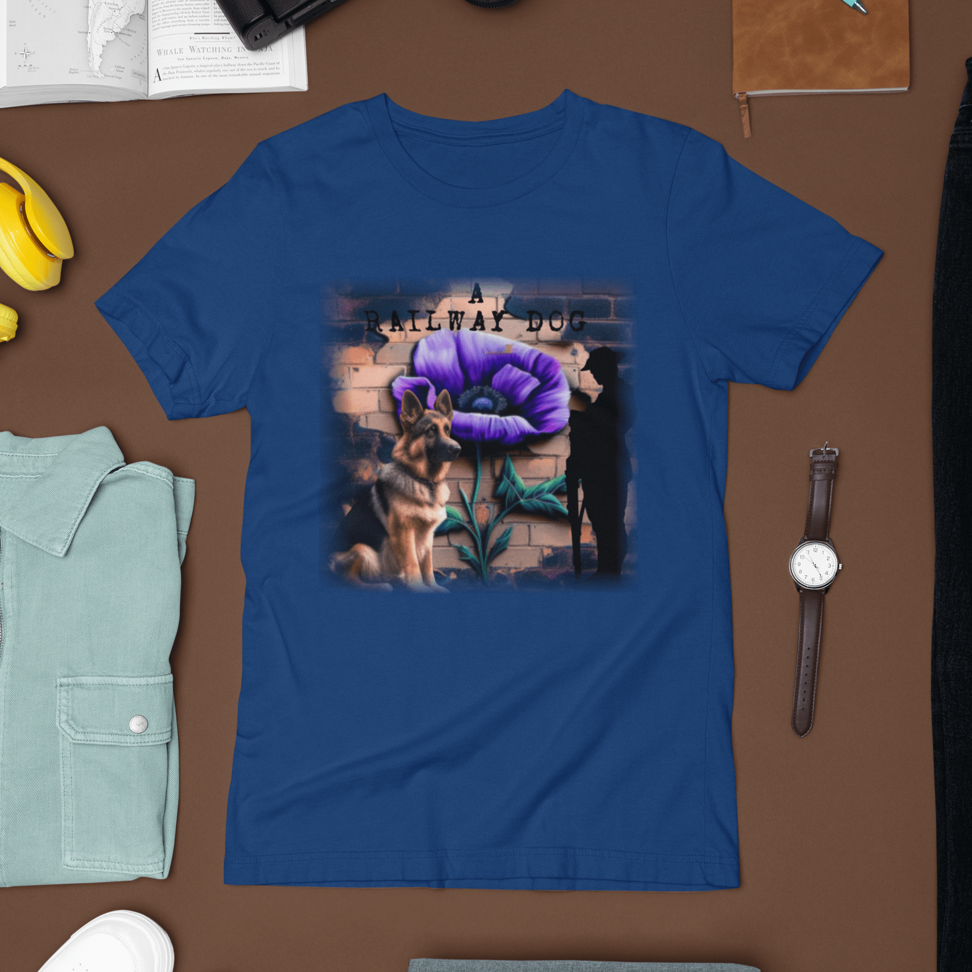 T-shirt featuring a German Shepherd working as a service dog