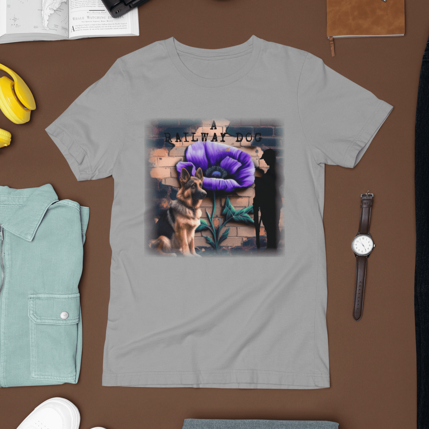 T-shirt featuring a German Shepherd working as a service dog