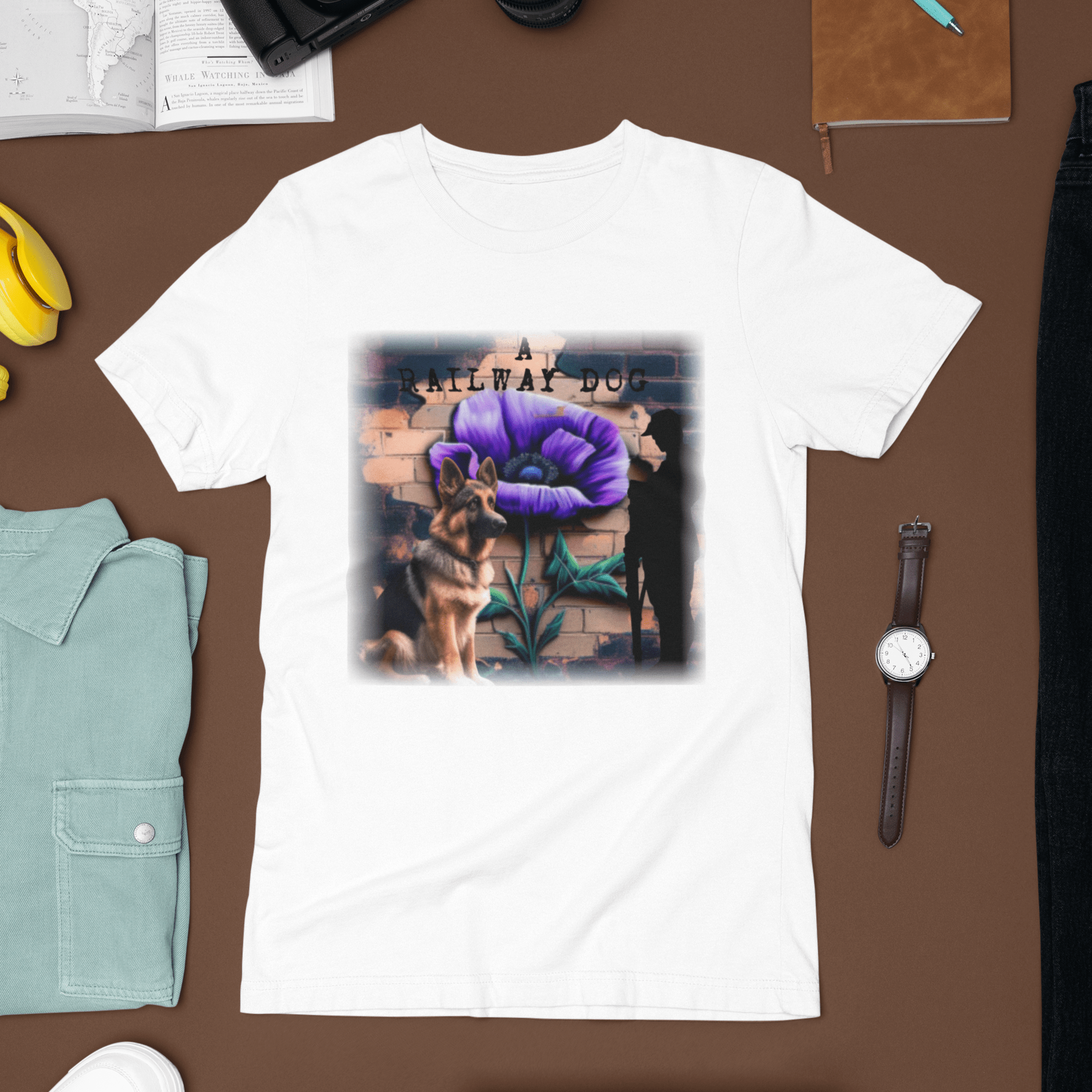 T-shirt featuring a German Shepherd working as a service dog