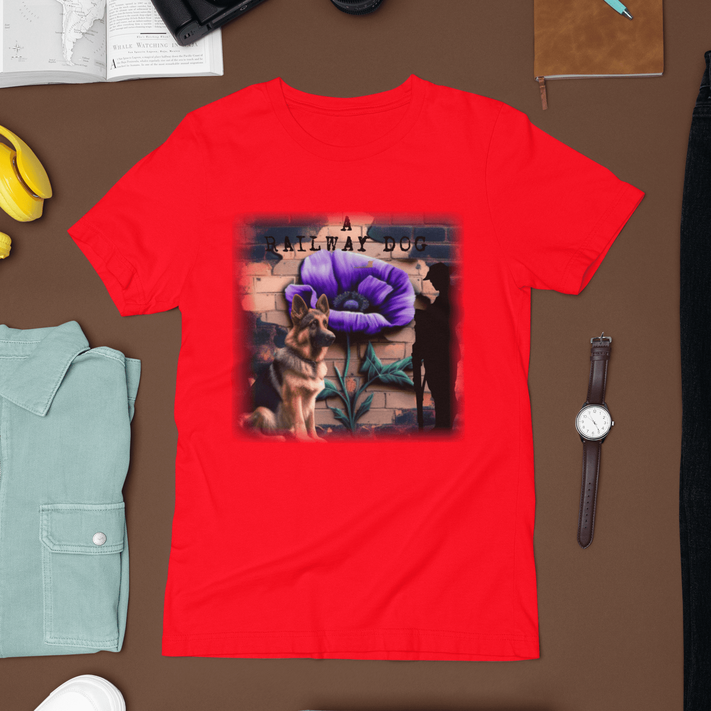 T-shirt featuring a German Shepherd working as a service dog