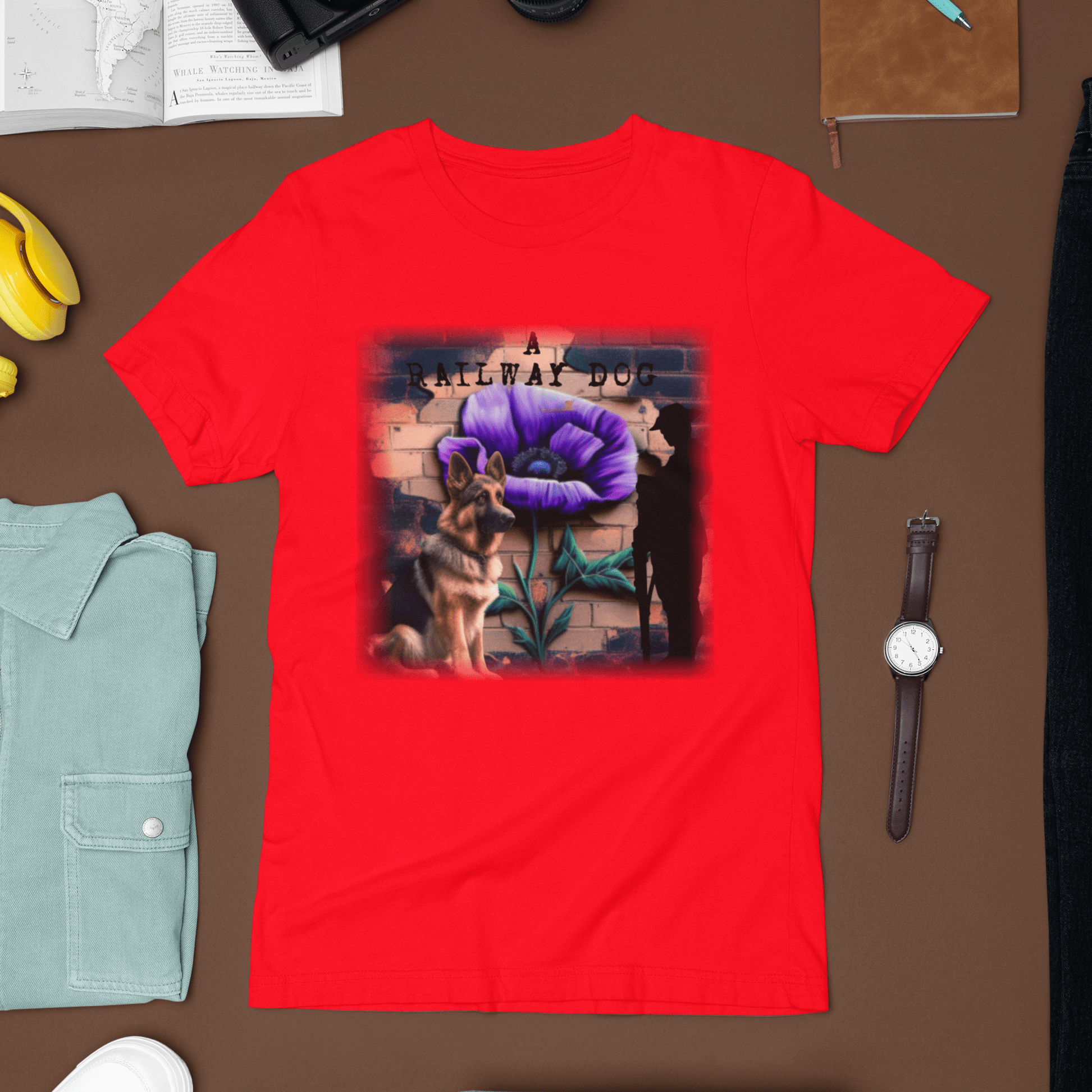 T-shirt featuring a German Shepherd working as a service dog