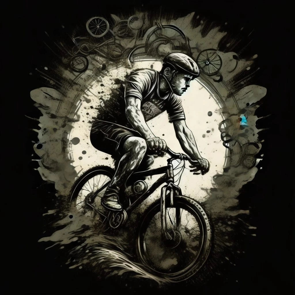 T-shirt with a graphic image of a mountain bike.