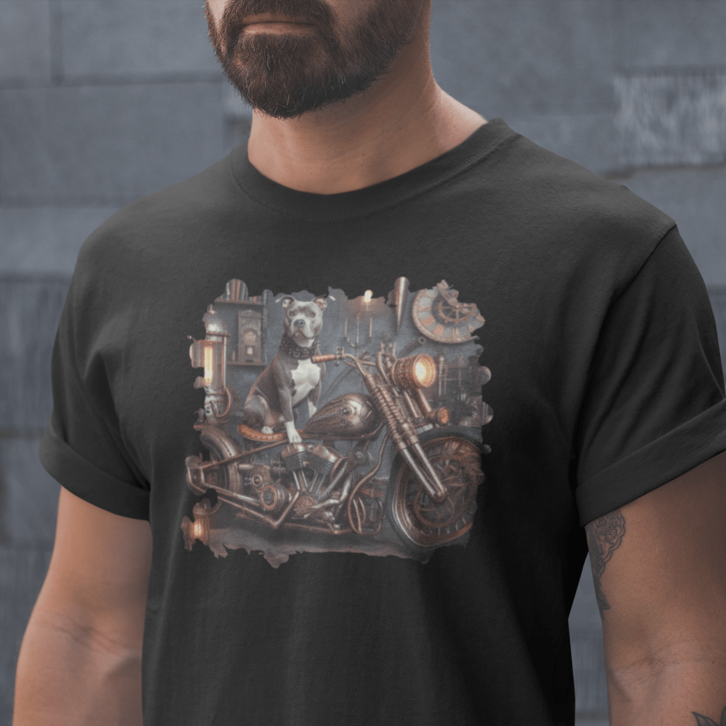 Steampunk Staffordshire Bull Terrier Custom Chopper T-Shirt