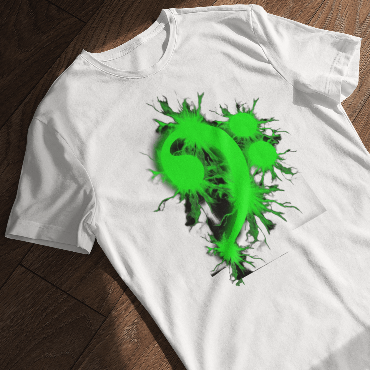 T-shirt featuring a musical symbol: a bass clef