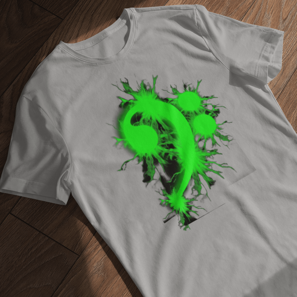 T-shirt featuring a musical symbol: a bass clef