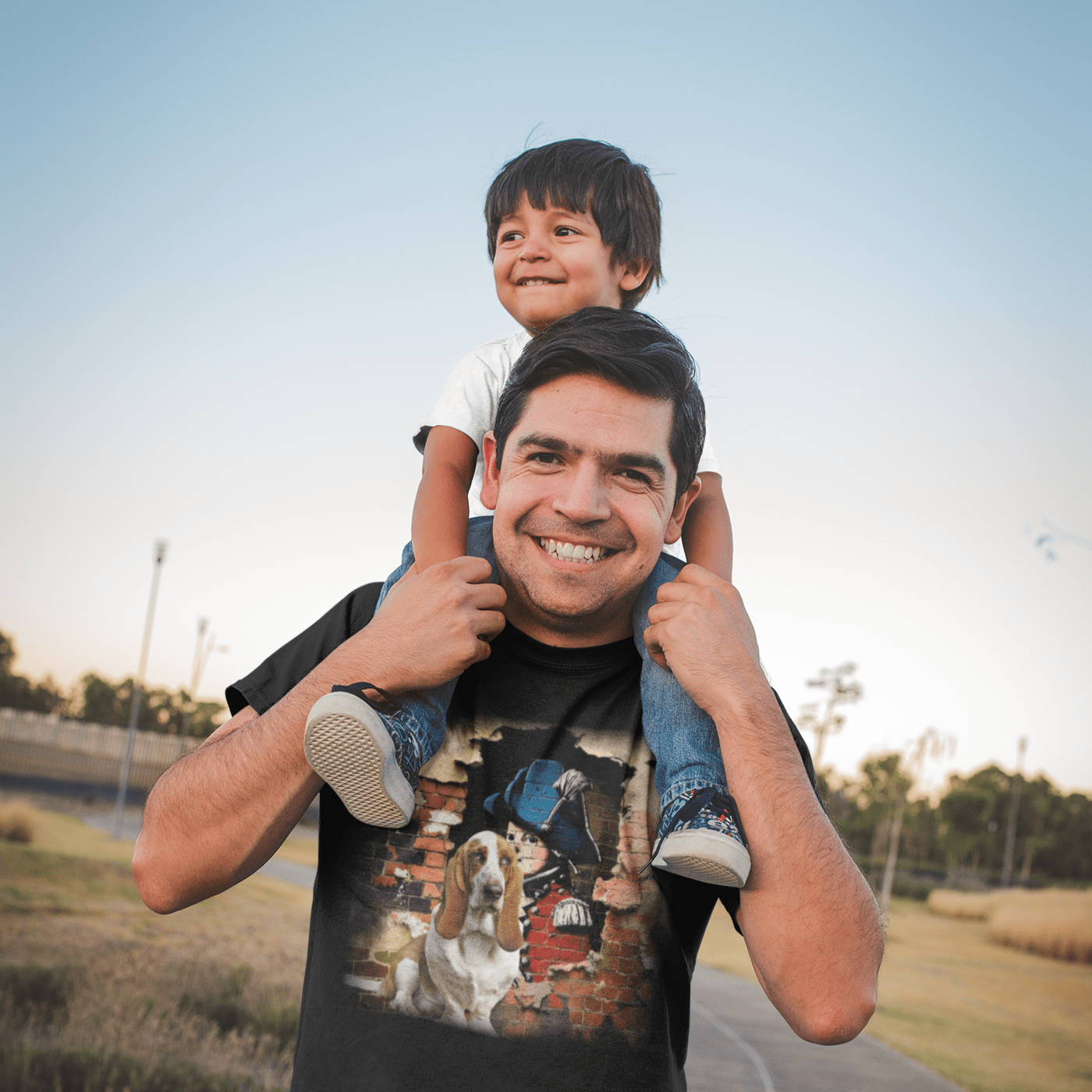 T-shirt with a graphic image of a Basset Hound dog