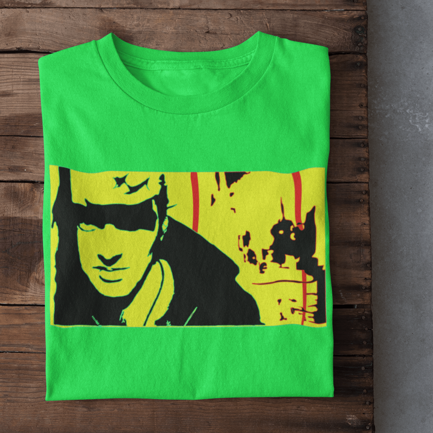 T-shirt featuring a portrait of Joe Strummer, lead singer of The Clash.